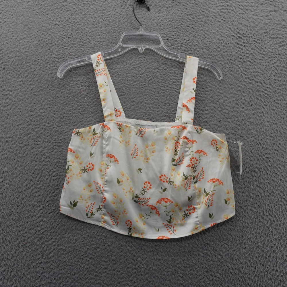 Petal and Pup Floral Print Crop Top Tank White Orange‎ Womens XS NEW